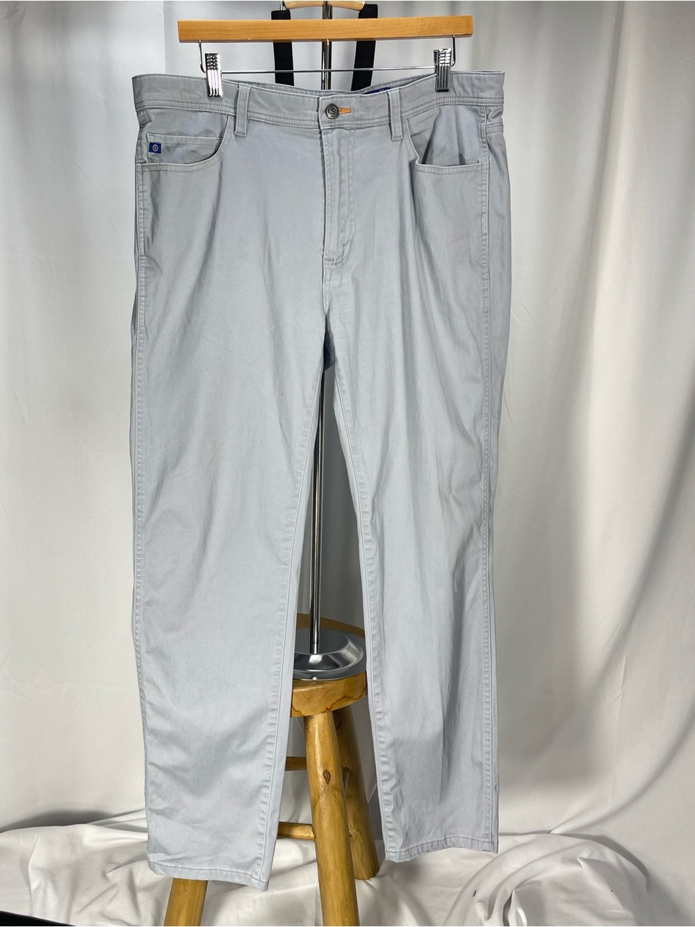 Men's Light Gray Stitch Golf Chinos – Straight Fit 36X30 Ultra Soft 5 pocket